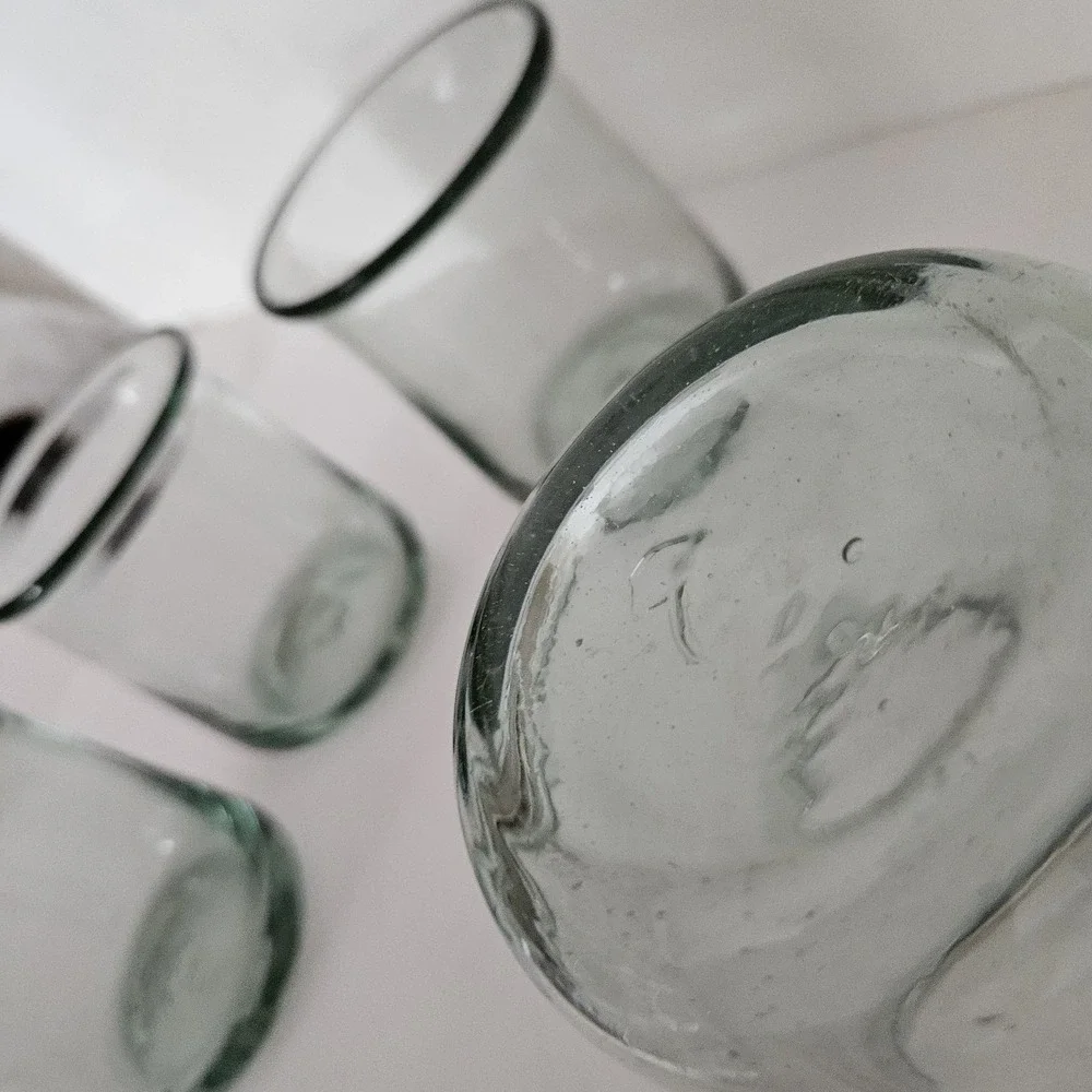 Pottery Barn Casa Recycled Green Glass Old Fashion Glasses Set Of 4